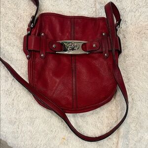 B. Makowsky Crimson Crossbody Bag with Silver Accent